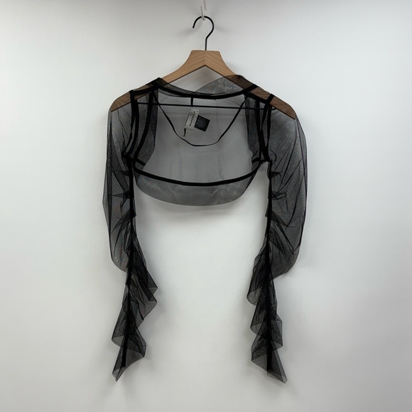 Marcella Mesh Sheer Ruched Long Sleeve Bolero Black Small - Picture 6 of 10